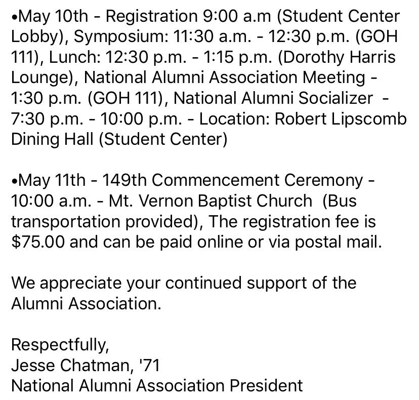LocSocalAlumni's tweet photo. ATTN Alumni, please see all the activities happening during Alumni Reunion Weekend. We’d LOVE to see you all there even if it’s just for one event. Come reconnect, network & socialize with your fellow @LOC_Magicians! #LeMoyneOwenCollege #AlumniReunionWeekend #Memphis #HBCUGrad https://t.co/5wyd7n7adL
