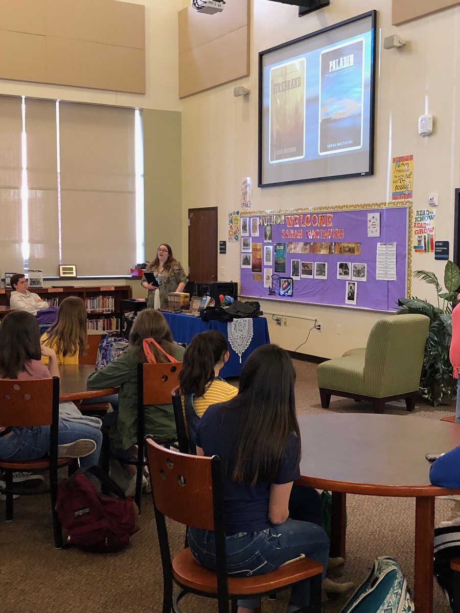 Excited to have a published author at Tidwell today. Sarah Mactavish shared with our ELA students about her love for Historical Fiction in her novels Firebrand and Paladin (released today 4/12/2019).