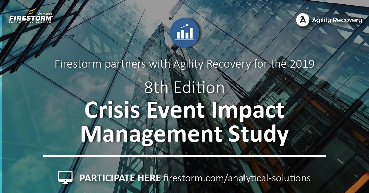 Atlanta (April 12, 2019) – Firestorm Solutions announced today a strategic partnership with Agility Recovery to co-publish the 2019 8th Edition Crisis Event Impact Management Report.

Read the full press release here: ow.ly/YNak50q09WE

#agilityrecovery
