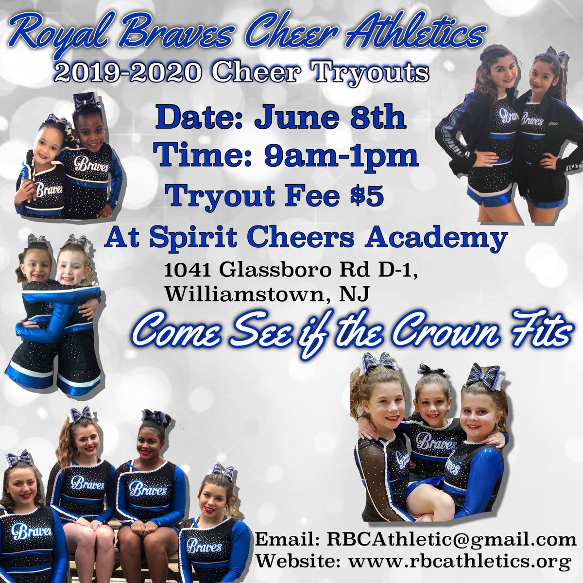 RoyalBraves's tweet photo. Royal Braves Cheer Athletics is calling all cheerleaders ages 4-18 for our 3rd season tryouts for our Performance Recreational Cheer Program! We hope to see you there! Come see if the crown fits!!! 👑💙🖤 https://t.co/hiVvZQJGqC