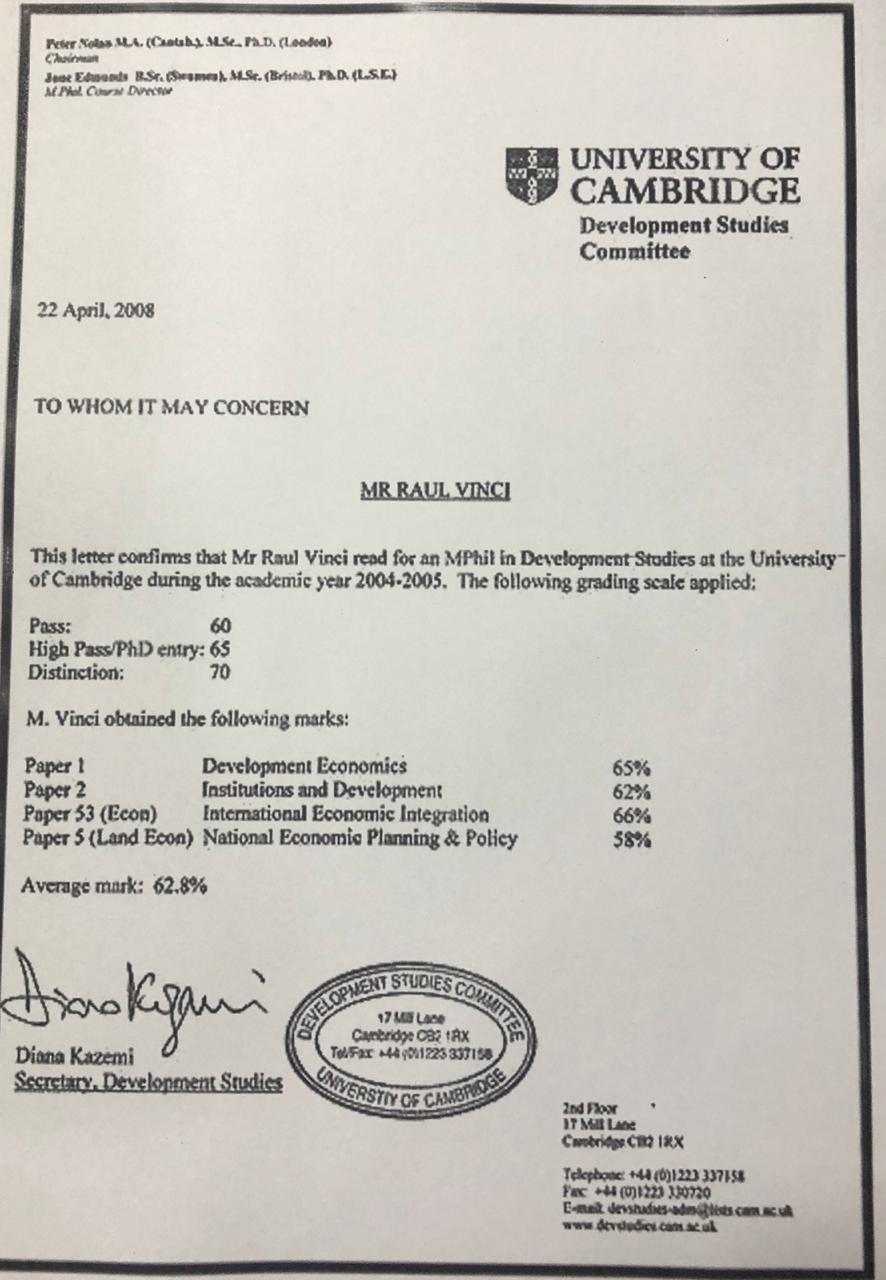 Subramanian Swamy On Twitter Buddhu S Cambridge Certificate Says His Name Is Raul Vinci And He Read Mphil And Failed In National Economic Planning Policy Https T Co Rkxquokucm