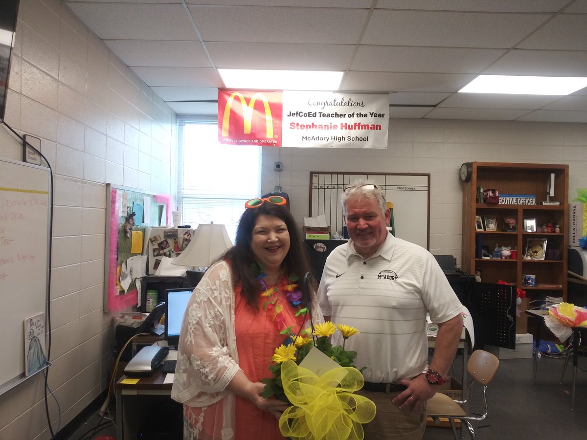 McAdoryHS's tweet photo. Big congrats to Stephanie Huffman, health science teacher @McAdoryHS . headed to next round of competition. #jacketnation #Teachbetter #jefcoed #jefcoedcareertech #jefcoedcte https://t.co/26JmRkveAe