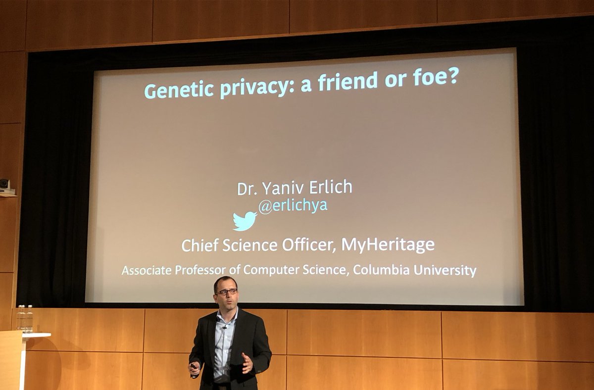 LancetDigitalH's tweet photo. Interesting keynote @erlichya to round up  #PersGen19 “Jim Watson couldn’t hide his Alzheimer's genetic status in his genome by deleting it” So how can we keep our genome private and should we? https://t.co/L5Sfb4wFbR