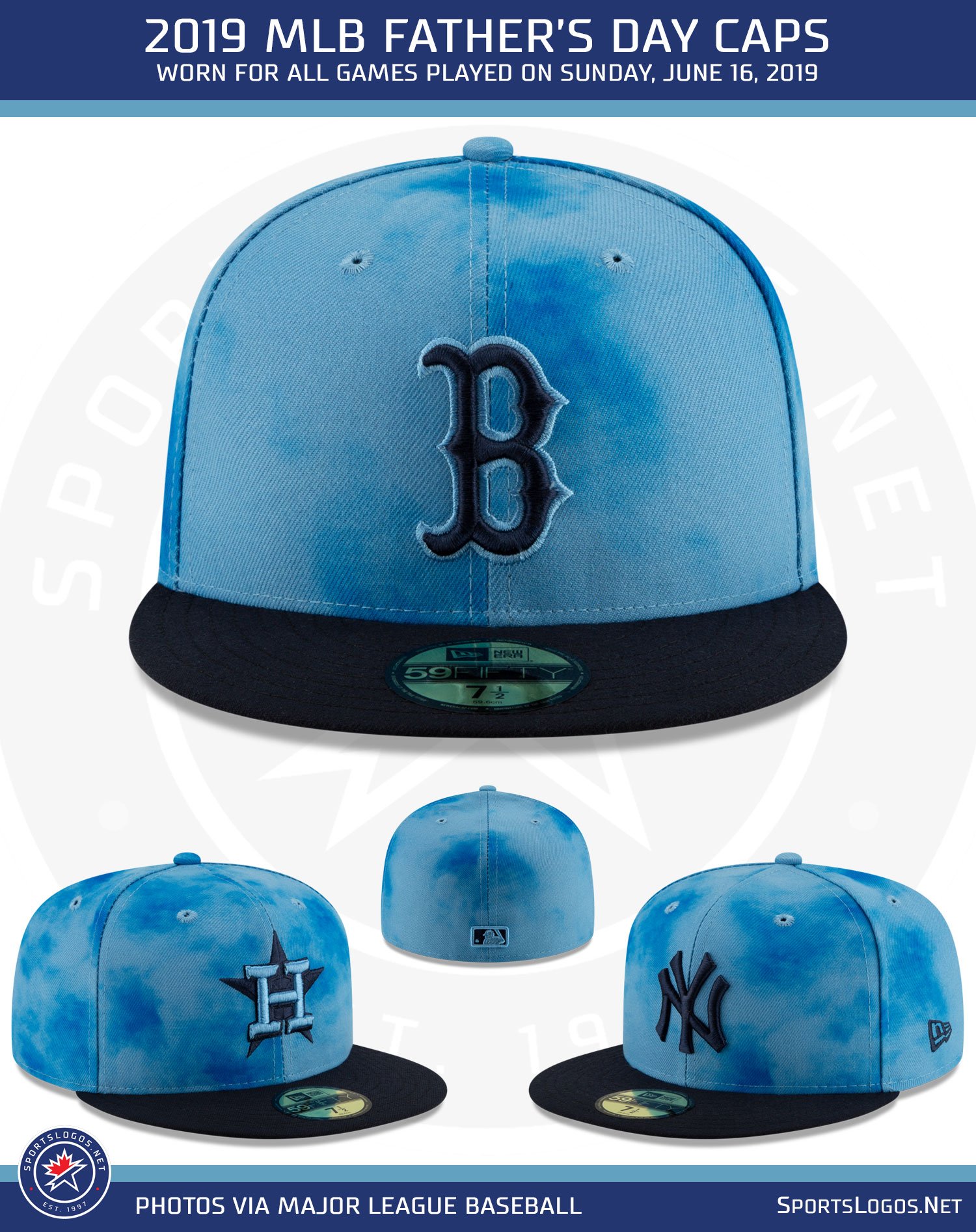 Chris Creamer  SportsLogos.Net on X: For Father's Day in 2019, all teams  will wear tie-dye powder blue crowns with team colour brims. More photos  and details here:   / X