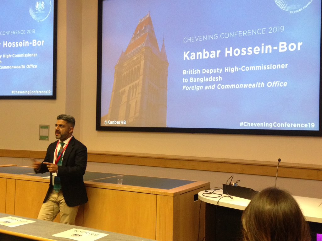 CheveningFCDO's tweet photo. 'As Chevening Scholars you can have an immeasurable impact on the communities that you have come from.'

@kanbarHB reflects on his career as a British diplomat after initially coming to the UK as an Iranian child refugee. 

#CheveningConference19 @OfficialUoM https://t.co/vrKbRTDkJw