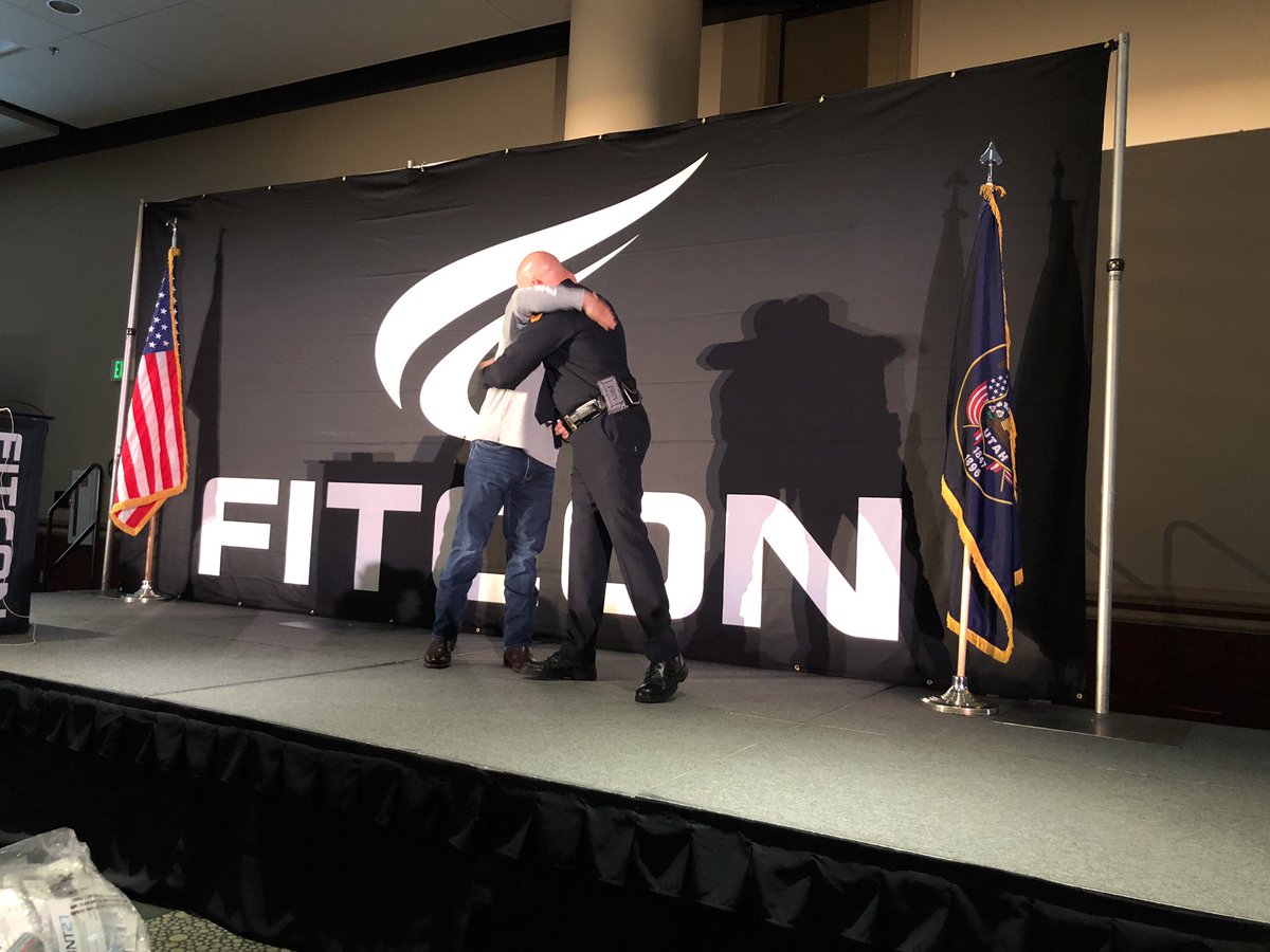 ChiefMikeBrown's tweet photo. Thank you, COL David Dodd, US Army Ret. #Point27 and a shout out to Gabe @ShieldStrength for your heartfelt and gracious donation of Thin Blue Line dog tags to the #police #officers of @slcpd. Thank you for your support, we will wear them with #honor. @FitCon https://t.co/hLZCMrSDbm