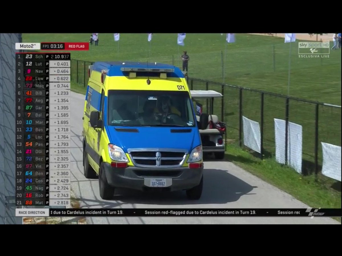 SkySportMotoGP's tweet photo. ⚠ Bandiera rossa in #Moto2 per #Cardelus (#FP1 🏁)
🏍 Le due @IntactGP davanti a tutti
➡ https://t.co/46BA2SsT9B
✊🏻 E 4° c'è @Luca_Marini_97
1⃣🇩🇪 @MarcelSchrotter (2.10.853)
2⃣🇨🇭 @ThomasLUTHI (+0.485)
3⃣🇪🇸 @Jorge_Navarro9 (+0.548)
#SkyAustinGP #SkyMotori #MotoGP #AmericasGP https://t.co/VtqEst2p9T