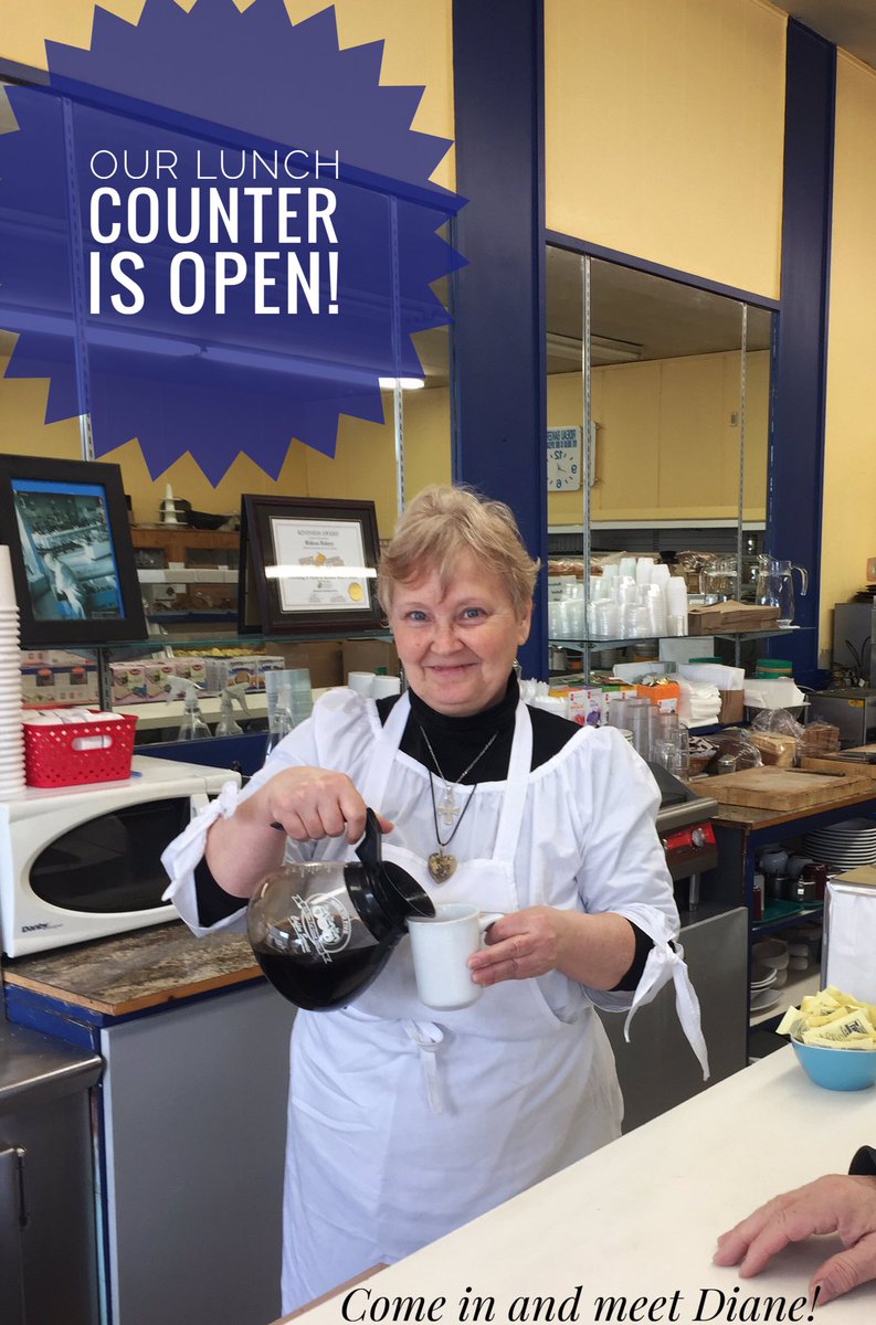 RideauBakery's tweet photo. After a very long wait, our iconic lunch counter will be open for business! Come in starting Monday and meet Diane who is excited to meet our fantastic (and patient) customers. #lunch #kosher #breakfastspecial #pizza #sandwiches #soup #fresh #local #ottawa #musttry https://t.co/m34UVhHzyX