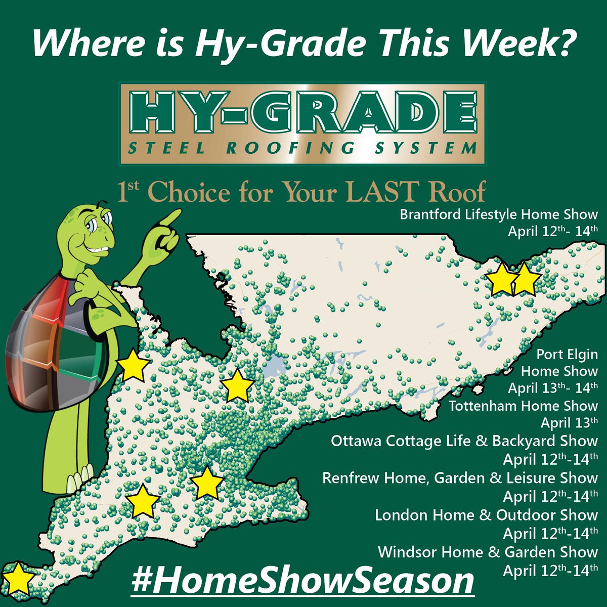 HyGradeRoofing's tweet image. It's a busy weekend at Hy-Grade! Come see us at one of 7 Home Shows this weekend! Our local Roofing Consultants will be available to answer questions in Brantford, Port Elgin, Tottenham, Ottawa, Renfrew, London and Windsor! 😁🏡 #HomeShowSeason #SpringReno #MetalRoofing