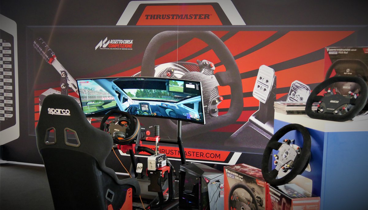 TMThrustmaster's tweet photo. @TMThrustmaster booth is ready for those who want to give a try on the TS-XW Racer Sparco P310 Competition Mod and TSS Handbrake Sparco Mod. 🙌💯
#Thrustmaster #ThrustmasterGaming #SparcoGaming #beACC https://t.co/wj3sbd03es