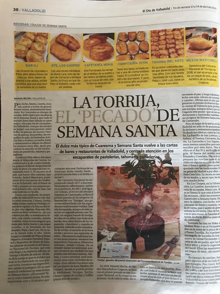 xokoreto's tweet photo. Ya está aquí la Semana Santa y ya están aquí las torrijas. Artículo publicado en @DiadeValladolid 
#ElTorrijoenelperiódico #Torrijo #PremioConcursoNacionaldeTorrijas #torrijas #SemanaSanta2019 #dulcestípicos @RutaVinodeRueda https://t.co/LCPTj2w3e7