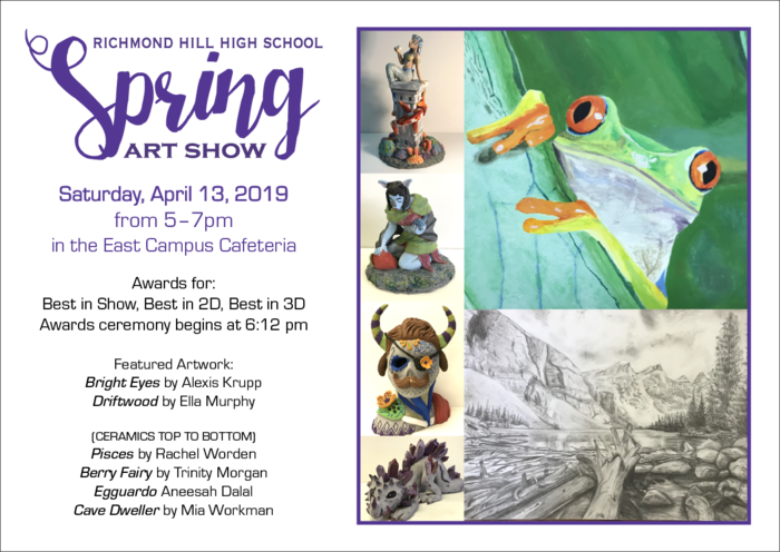 Come support our Art students tomorrow at the Spring Art Show! Awards will be given for: Best in Show, Best in 2D, and Best in 3D.