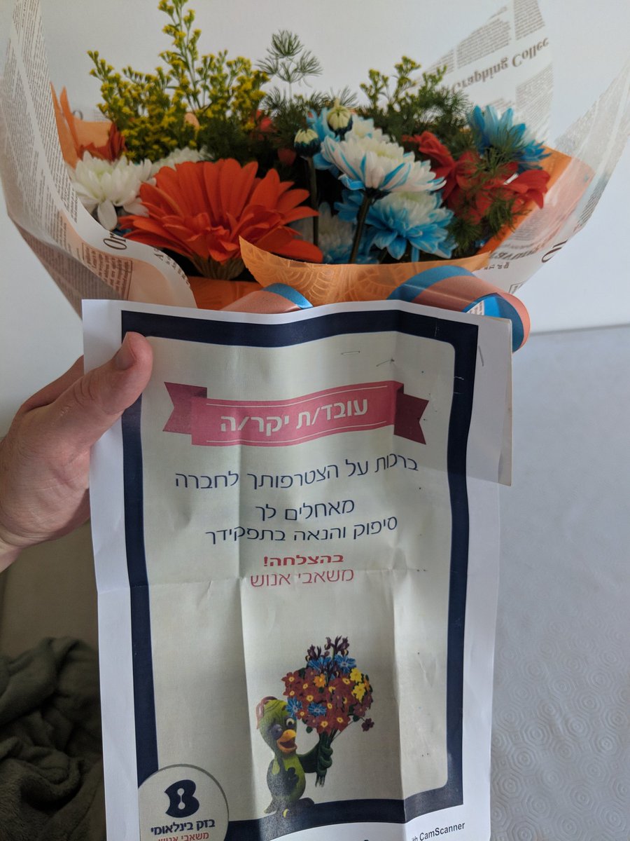 techrebbe's tweet photo. Looking forward to starting work at @BezeqBenleumi on Sunday. Thank you for the beautiful bouquet of flowers! https://t.co/om0dEdzOh7