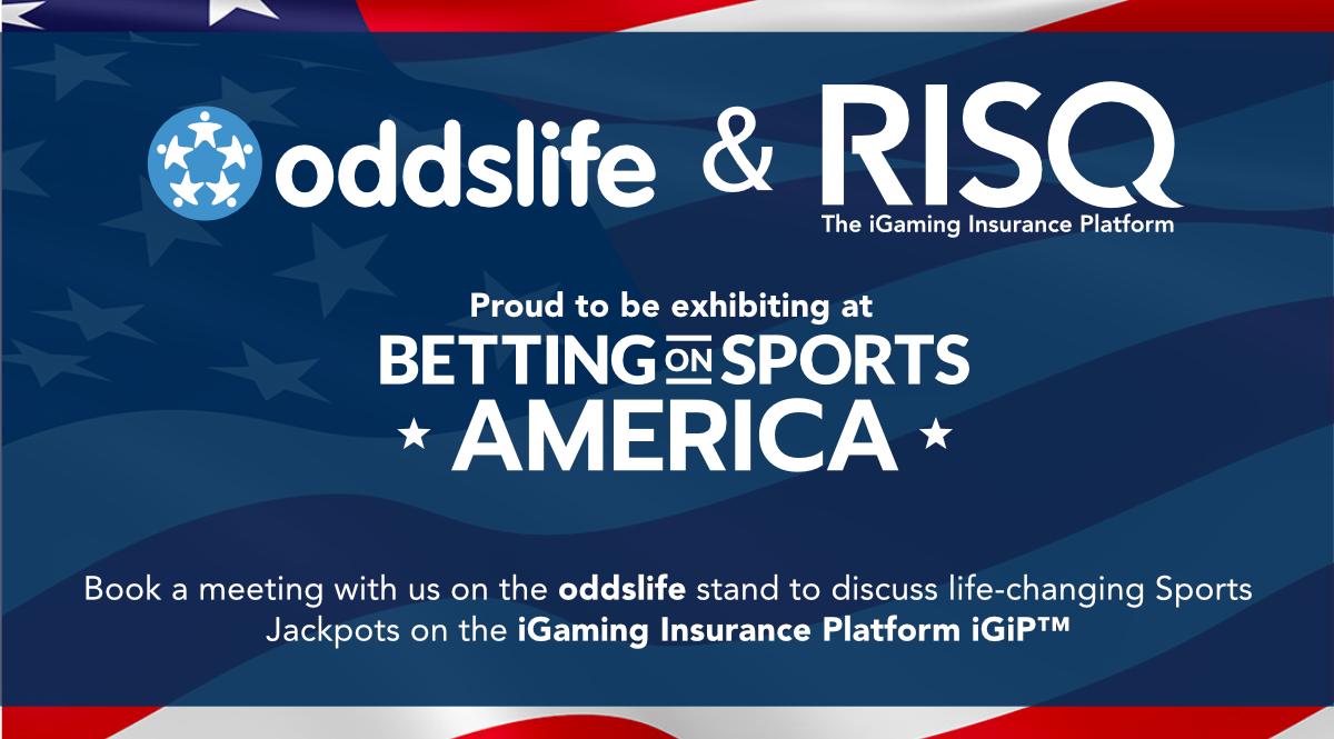 RISQLondon's tweet photo. RISQ the iGaming Insurance Platform iGiP™ will be guests of our integrated partner @oddslife during SBC's Betting on Sport America this month in New Jersey. Come talk to us about Insured Jackpot enabled sports predictors on the oddslife stand #BOFA2019 #sportsbook #jackpots https://t.co/cEG0Nk9x9g