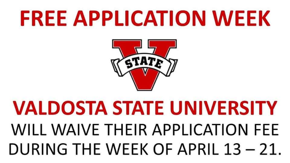 ninatravis's tweet image. Those #CollegeApplications can get very expensive. Have you considered attending @valdostastate? #ApplicationFees will be waived from 4/13 - 4/21. 
#collegeadmissions #University #Georgia #GeorgiaColleges #GeorgiaUniversities