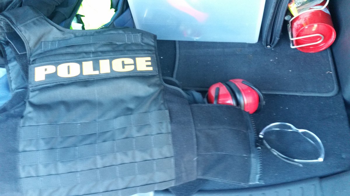 BlueSpringsPD's tweet photo. And it begins....safety first, eyes, ears and vest and off to safety briefing! #rangedayfun https://t.co/q3B5dC6WDw