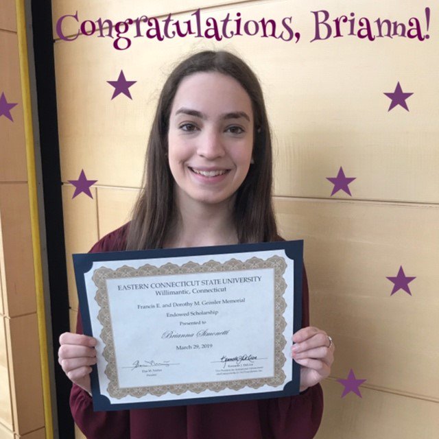 ECSUEdu's tweet image. Congratulations to Brianna Simonetti, an elementary education major, who's receiving the Francis E. and Dorothy M. Geissler Memorial Endowed Scholarship Award. Way to go, Brianna!