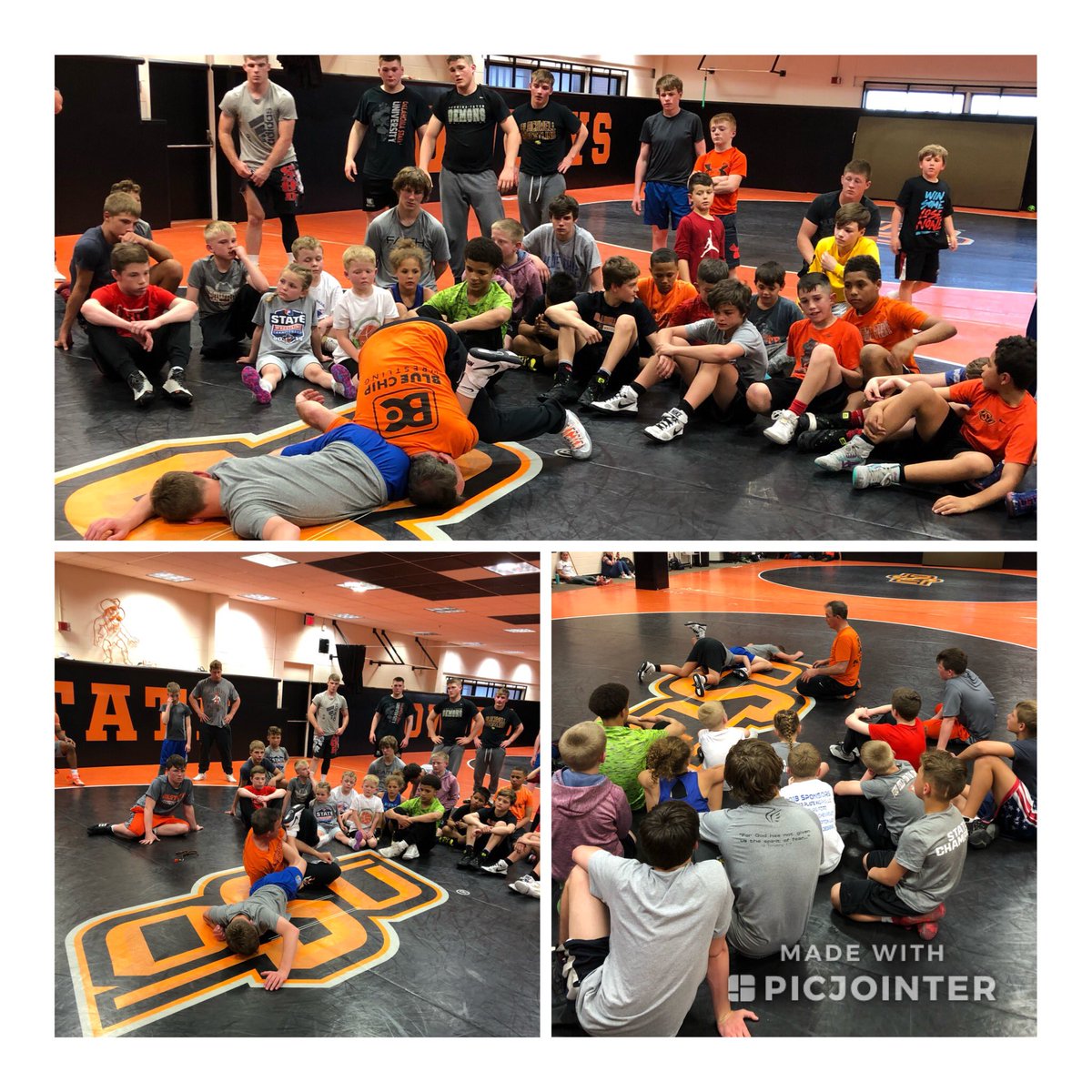 CowboyRTC's tweet photo. @JohnSmithOKST Thursday night Leg Lace instruction. The Goat 🐐 himself molding the future. #Leglaces #Freestyle @USAWrestling @wrestling @APSWrestle @FloWrestling @CowboyWrestling @titan_mercury @trackwrestling https://t.co/svgwdeM22y