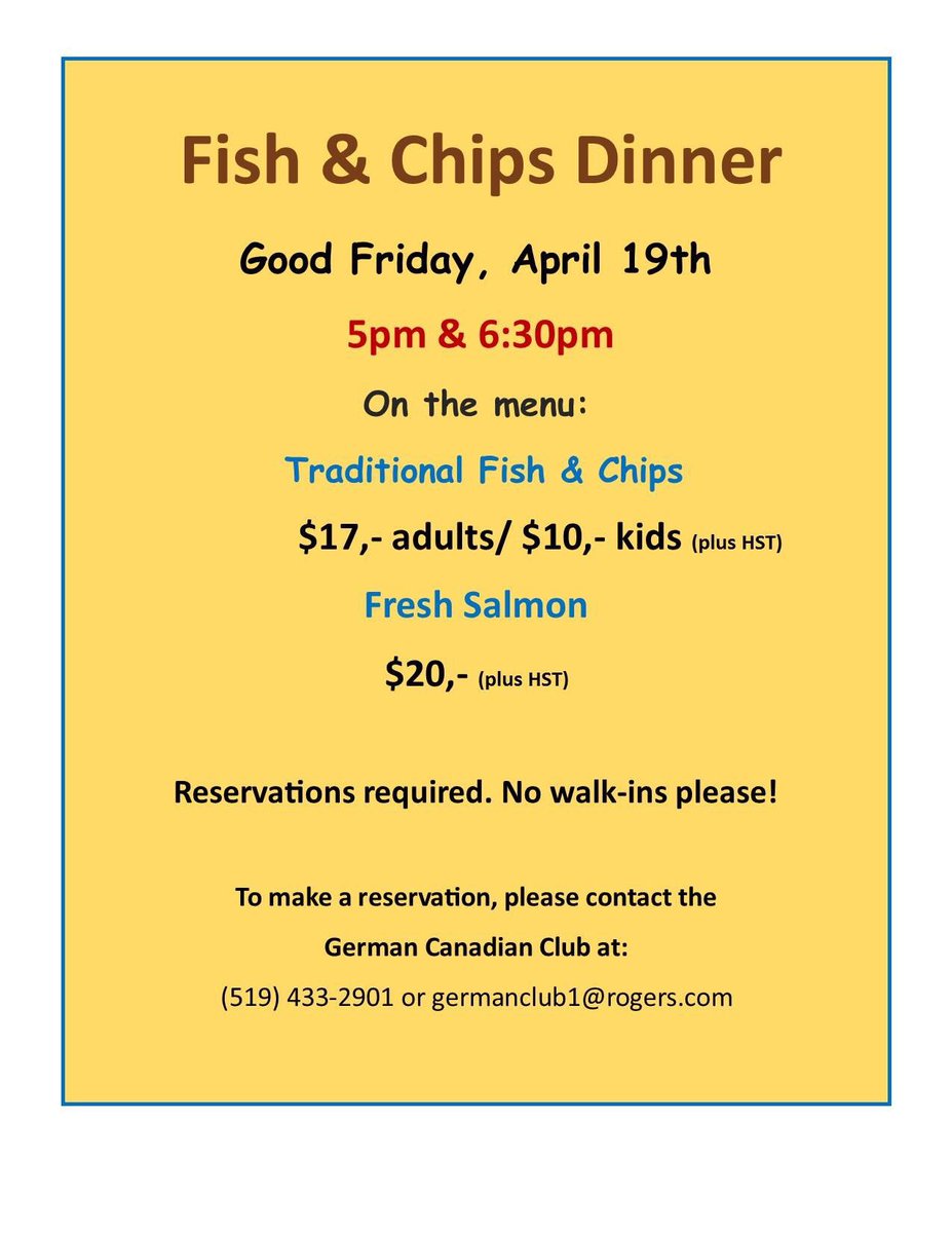 Join us a week today for Good Friday Fish &amp; Chips!