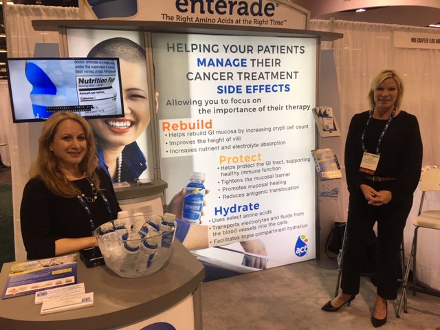 enteradeUSA's tweet photo. @enteradeusa is at booth 706 @ONS.  Come see Laura and Cynthia about our sampling program to help your patients suffering from cancer treatment side effects  #ONSCongress #oncology #nurses #enterade https://t.co/VolPfOD6iv