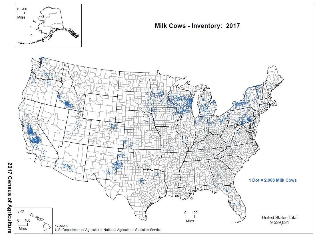 <a href="/USDA/">Dept. of Agriculture</a> <a href="/usda_nass/">National Agricultural Statistics Service</a> released 2017 #AgCensus data. Number of dairy farms decreased from 64,098 in 2012 to 54,599 in 2017. However, inventories of cows increased from 9.2M in 2012 to 9.5M in 2017 #Dairy #Cows #dairyfarms <a href="/agsciences/">Penn State College of Agricultural Sciences</a>