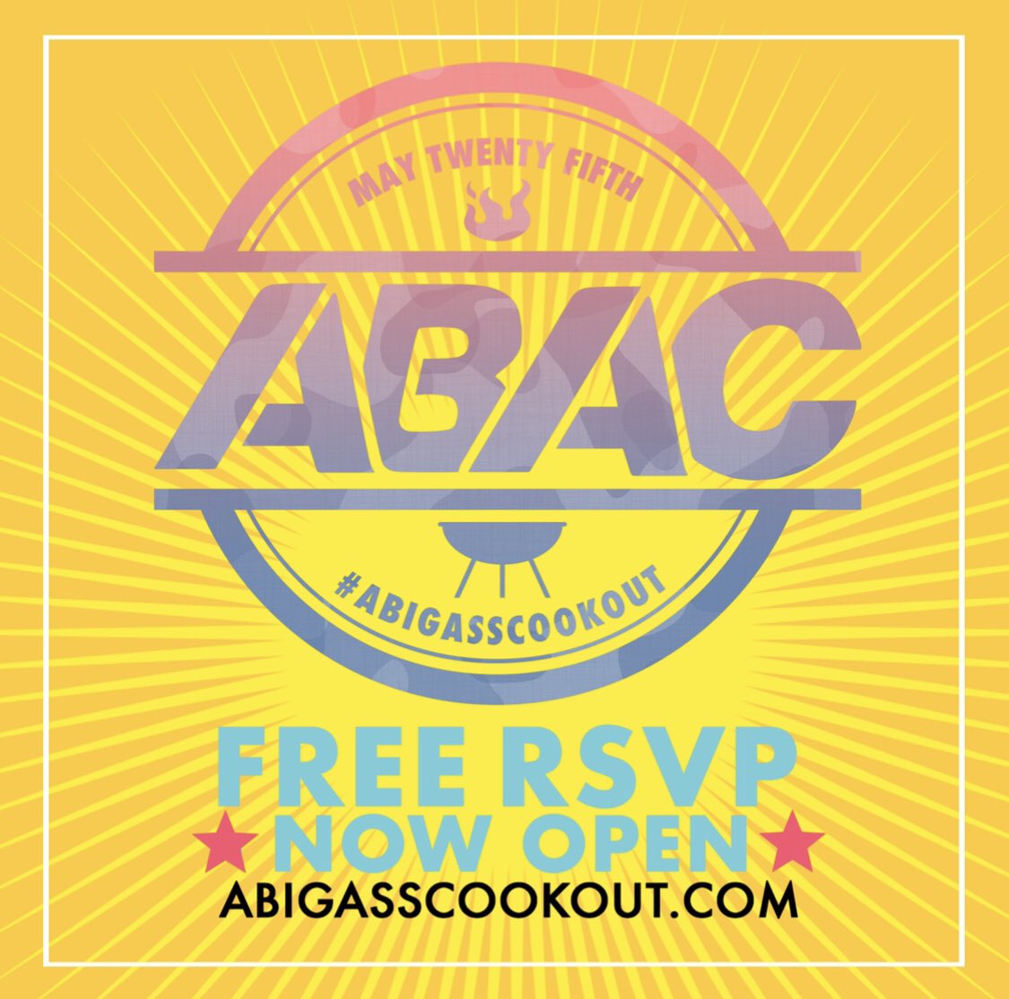 erinnjbudd's tweet photo. FREE RSVP for the Memorial Day Weekend #ABigAssCookout is now open! Head to https://t.co/erT1MLJMCk to secure your spot! #ABAC #FieldMobb #KickRocs https://t.co/Pe3Hqe30e6