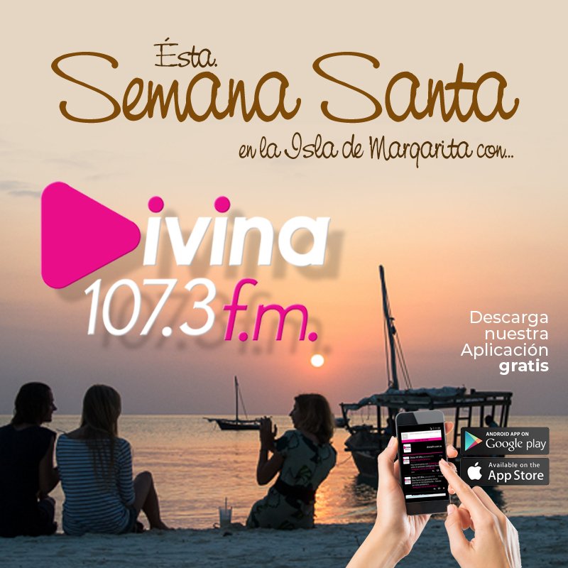 divinafm1073's tweet photo. Tu disfrute de Semana Santa en la Isla de Margarita es escuchando la programación de @divinafm1073 #islademargarita #porlamar #escuchodivinafm #romantica #baladas #popsuave #semanasanta2019 #semanasantaenmargarita https://t.co/TnRK9mUvZH