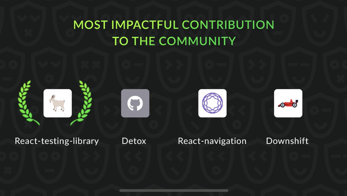 ReactSummit's tweet image. Congrats to the winning projects of the React #OpenSourceAwards!

🏆 react-testing-library by @kentcdodds
