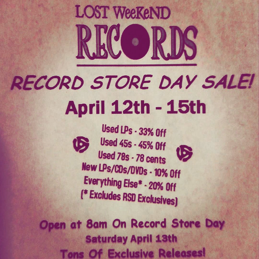 LostWeekendLPs's tweet image. Record Store Day, weekend starts TODAY...RSD exclusives go out tomorrow. We open at 8am on Saturday