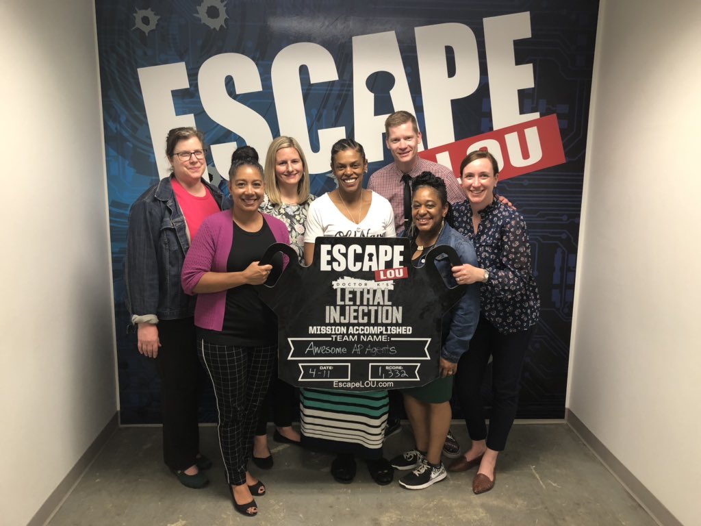 #JCAPA celebrated #AP19 week with an outing to <a href="/HubLouisville/">The Hub Louisville</a> and #EscapeLou with these <a href="/JCPSKY/">JCPS</a> APs. It def was a <a href="/JCPSBackpack/">JCPS Backpack</a> worthy time.  #WeAreJCPS #ILoveMyJob