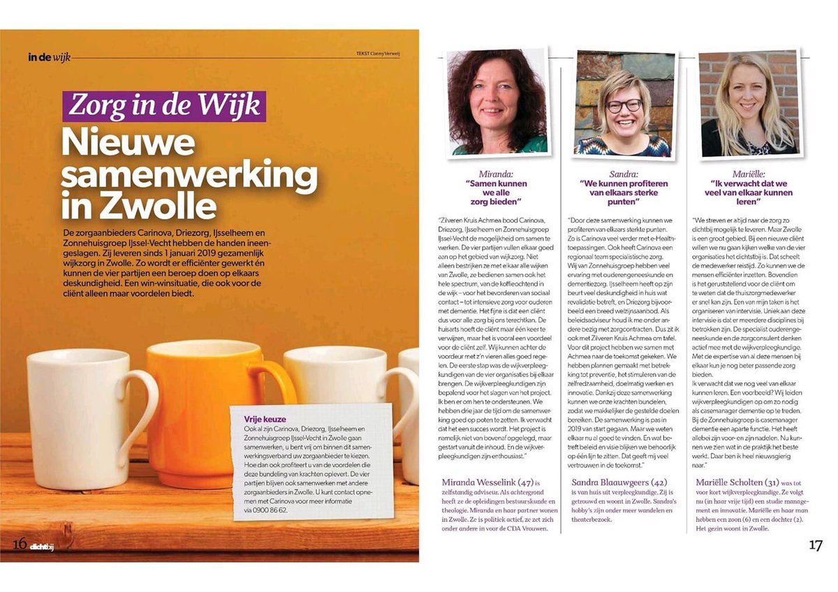 Zorg, begeleiding in de wijk door 4 organisaties in #Zwolle voor iedereen in #Zwolle #Samenwerken #kwaliteitverbeteren