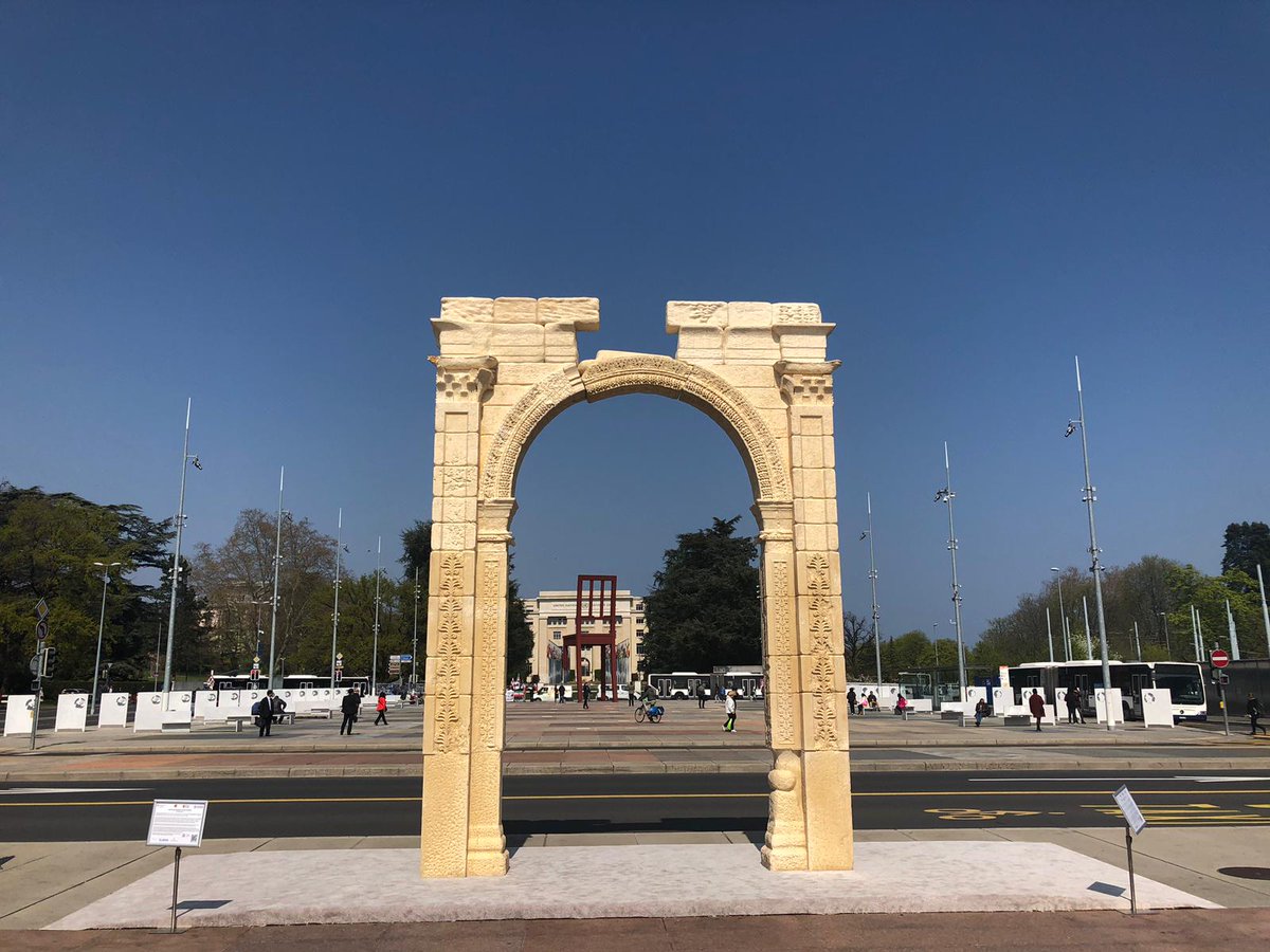 A copy of the historical #Palmyra Triumphal Arch was uncovered at the Place des Nations in front of <a href="/UNGeneva/">United Nations Geneva</a> this morning.

The Arch is on display on the occasion of a <a href="/UNESCO/">UNESCO 🏛️ #Education #Sciences #Culture 🇺🇳</a> conference on protecting #WorldHeritage. 

bit.ly/2VFv4qx