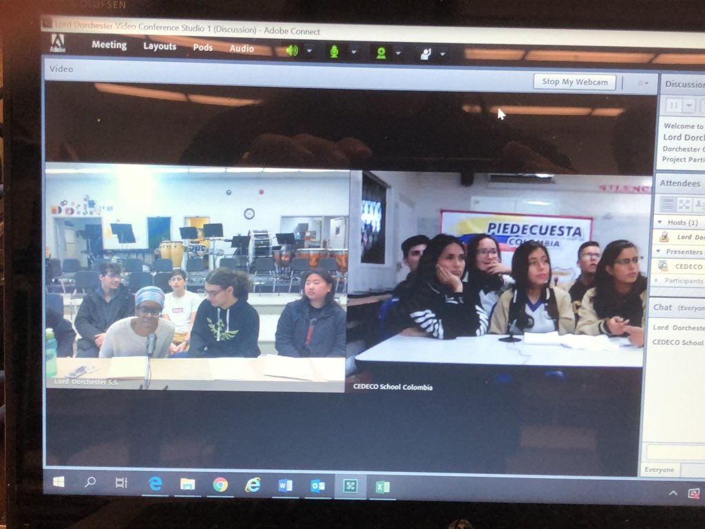 Joe_Sheik's tweet photo. Ss @LordDorchester Video conferencing with students in Colombia &amp; Taiwan  Ty @MUSICLDSS T Mr Callowhill &amp; his Ss for participation in #timeproject  amazing world wide connections @TVDSB @TVInnovates https://t.co/lnEtcK94RQ
