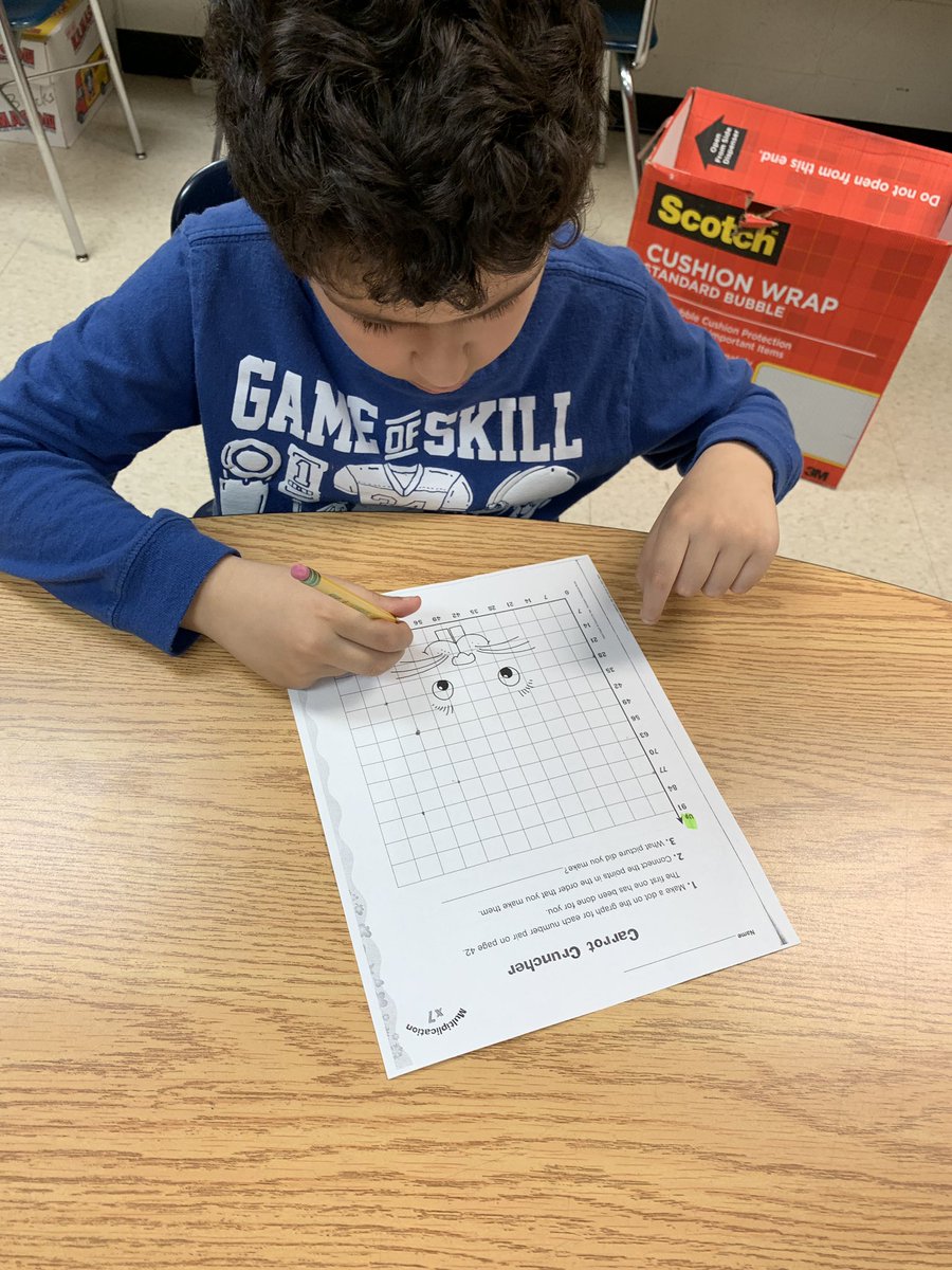 MathwithMrsOC's tweet photo. A little fun before spring break! 3rd graders @brewsterschools work on their 7s and plotting points on a graph. I wonder what their mystery picture will be ? 🐰 https://t.co/35ULsFgy8t