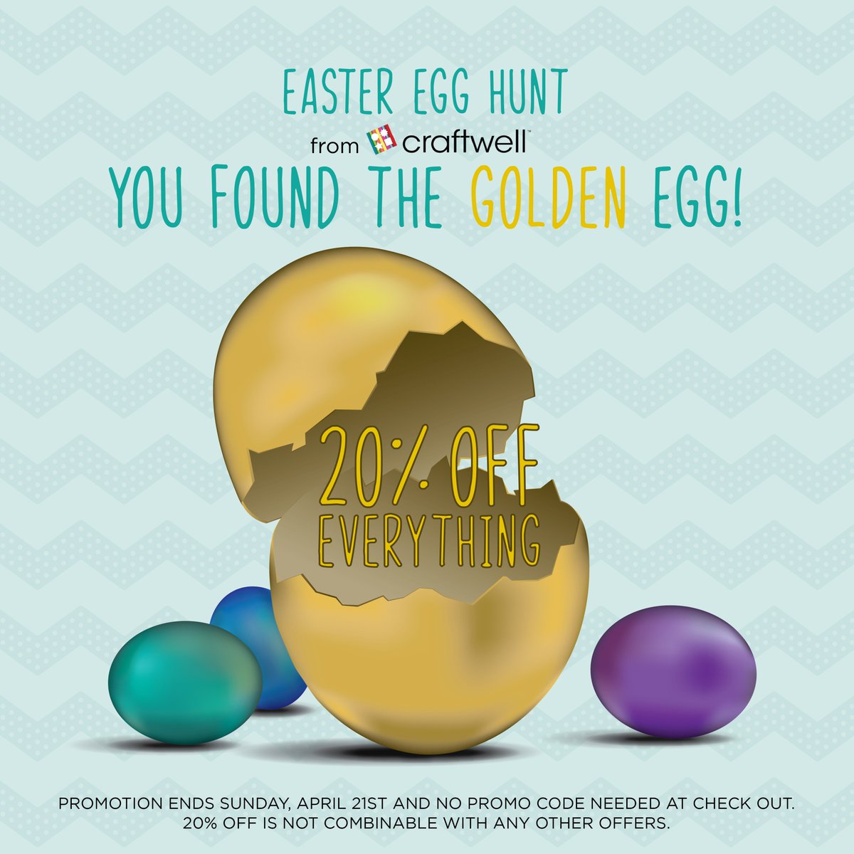 Craftwell's tweet photo. Easter Egg Hunt is here from Craftwell! You found the Golden Egg! 20% off everything on https://t.co/Zu8w7VeXXR and you don't want to miss out. Happy Crafting!
#craftwell #shop #easteregghunt #goldenegg #20offeverything #dontmissout #happycrafting https://t.co/nO8f69v4BX