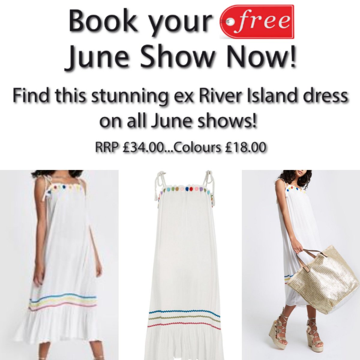 Coloursshows's tweet image. Book your FREE June show! 😊

You will find lots of summer items on our June shows like this stunning ex River Island dress! 😍 RRP £34.00...Colours price £18.00

To find out more please visit: coloursfashionshows.com or call 0161 303 0463