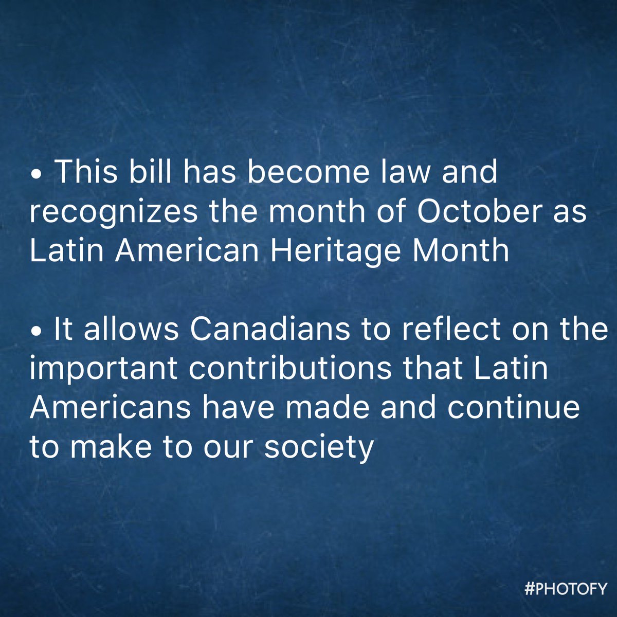 The late @SenatorEnverga‘s Bill S-218 is the focus of our look at positive @CPC_HQ bills today. It recognizes October as Latin American Heritage Month and serves as a legacy to the Senator, who worked tirelessly to promote multiculturalism. #constructiveopposition #resultsbyCPC