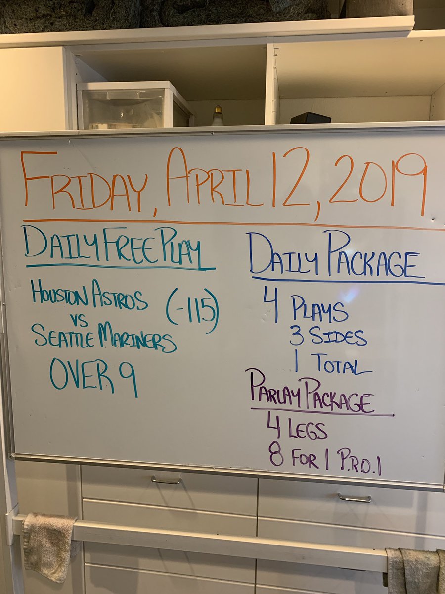 ShitbetN's tweet photo. Daily Free Play for Friday, April 12, 2019 and a reminder...
During baseball season, we give out a free parlay play if the free play loses three straight!!! Here is a free 4 piece for Friday💪🏻💩:  Tampa, Philly, Cleve and OVR 9 Astros/Mariners.   Good luck and enjoy your Friday! https://t.co/LbvEuzHvdz