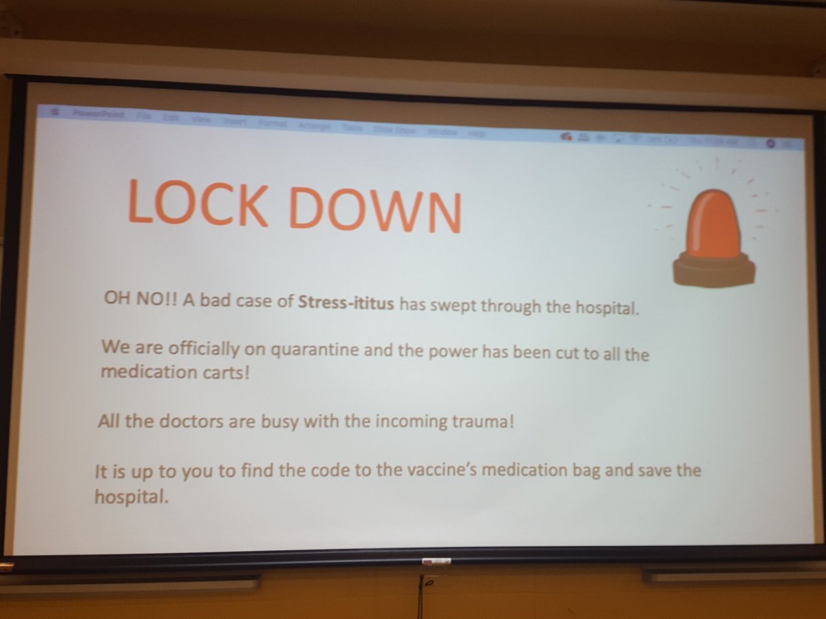 rtrotter08's tweet photo. Can my nursing students save @niagaracollege from an outbreak of stress-ititus? #escaperoom #mathematics #breakout #EDTECH https://t.co/bjfk0GiISA