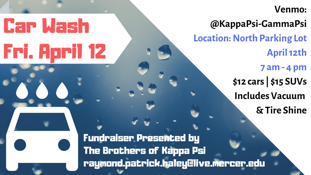 Mercer_ATL's tweet photo. Support the Brothers of Kappa Psi and get a car wash! Win-win! https://t.co/JZv6mO8unz