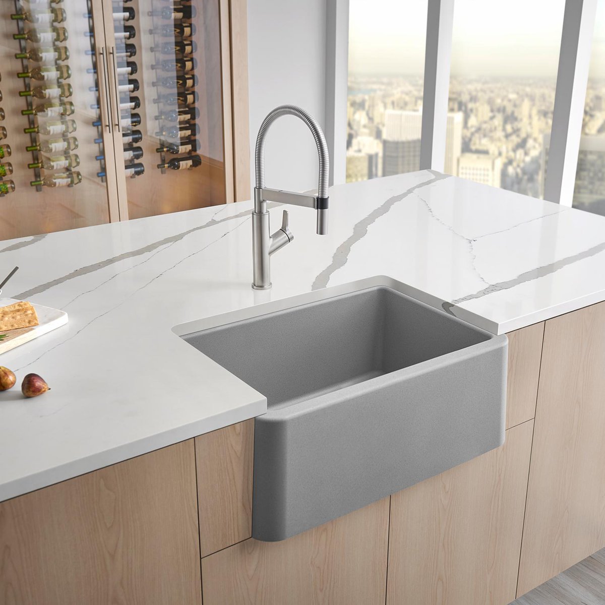 blancoamerica's tweet photo. New Color Alert: Introducing our newest and most versatile color, Concrete Gray – part of our patented SILGRANIT collection, which is scratch, heat and stain resistant. https://t.co/oh7qCcwHJB #interiordesign #farmhousesink #kitchendesign #graykitchens #kitchencolors https://t.co/nTVRtN7pra