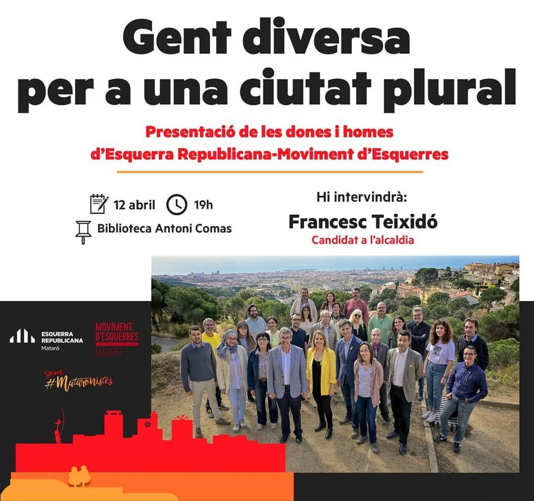 _dinaperez_'s tweet photo. En una estona presentem la llista d’Esquerra Mataró. “Gent diversa per a una ciutat plural”.  Vols coneixe’ns?
@ercmataro #SomMataronistes

📆 12 d'abril
⌚ 19H
📍 Biblioteca Antoni Comas
🔗 https://t.co/ysym2gIwZu https://t.co/SnrbQO16JU
