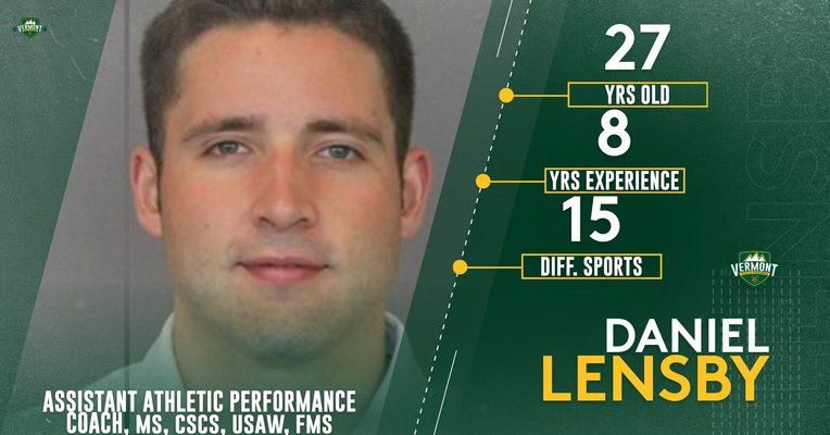 UVM_ATHPERF's tweet photo. *STAFF SPOTLIGHT*
Coach Lensby is the definition of a great "floor coach". Observe one of his training sessions and you will see a what we mean. He is finishing up year two here at Vermont and does a great job upholding the Vermont Athletic Performance standard.  Nice work coach! https://t.co/cZ6x1XWvVG