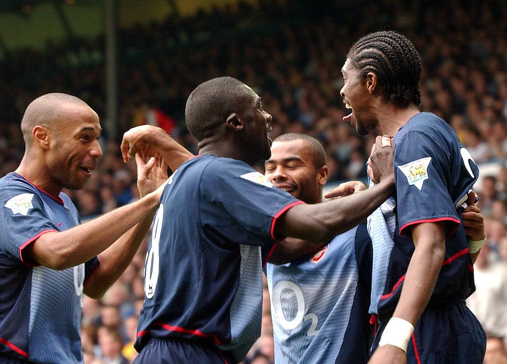 ThrowbackAFC's tweet photo. Arsenal were the first English club to field 9 Black players: Cole, Campbell, Lauren, Toure, Vieira, Gilberto, Wiltord, Henry and Kanu. (September, 2002) https://t.co/zjidLvLXoz