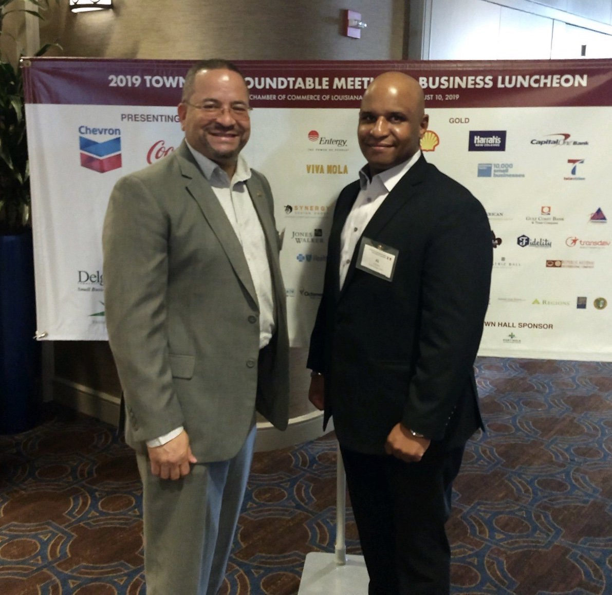 SouthernRMSDC's tweet photo. SRMSDC Board Chair, Rivers Frederick III and SRMSDC President & CEO, Alvin-o Williams at the 2019 Hispanic Chamber of Commerce of Louisiana Roundtable and Luncheon. #HCCL #SRMSDC #connect https://t.co/KW6Ck1QoFv