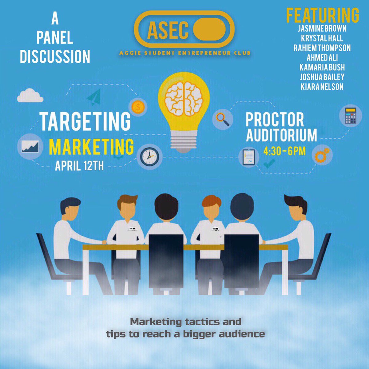 NCAT_ASEC's tweet photo. Let’s talk Marketing tips and tricks to boost engagement, personal branding and more! 

Join the conversation with our panelists  @thejoshbailey_ - @_kiaranelson - @thekrystalhall + more x Targeting Marketing 🎯 Friday April 12th in Proctor Auditorium from 4:30 - 6pm #NCAT https://t.co/VYlYdzxjhq