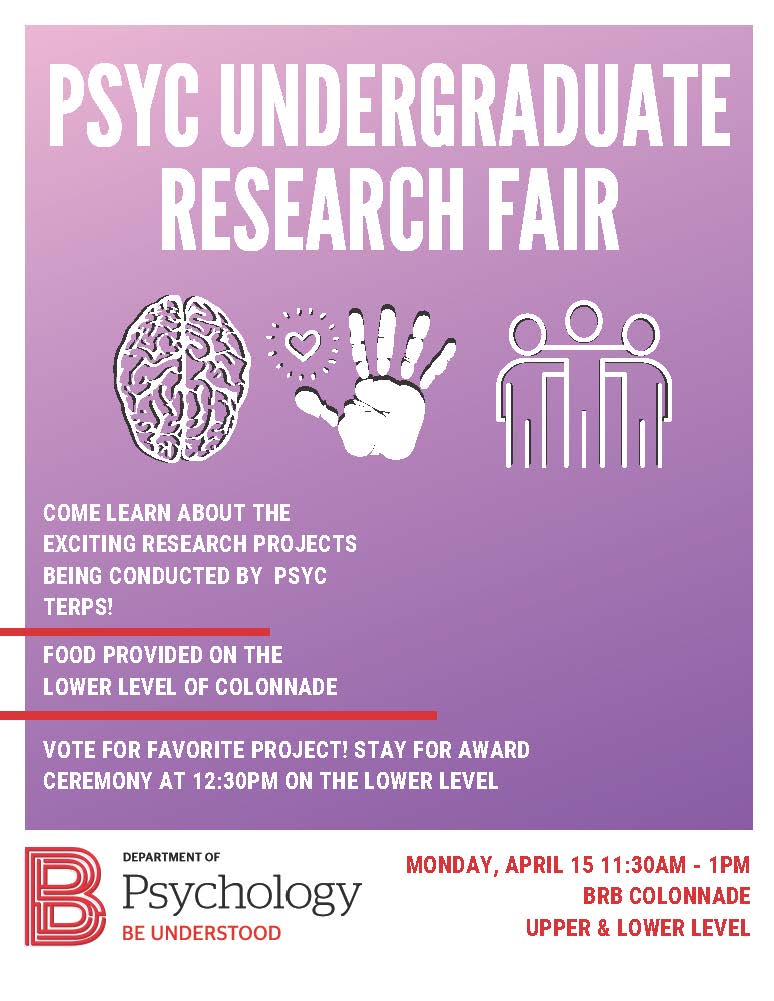 No walk-in advising on Monday, April 15th due to the PSYC Undergraduate Research Fair! Come see some amazing research by PSYC Terps!