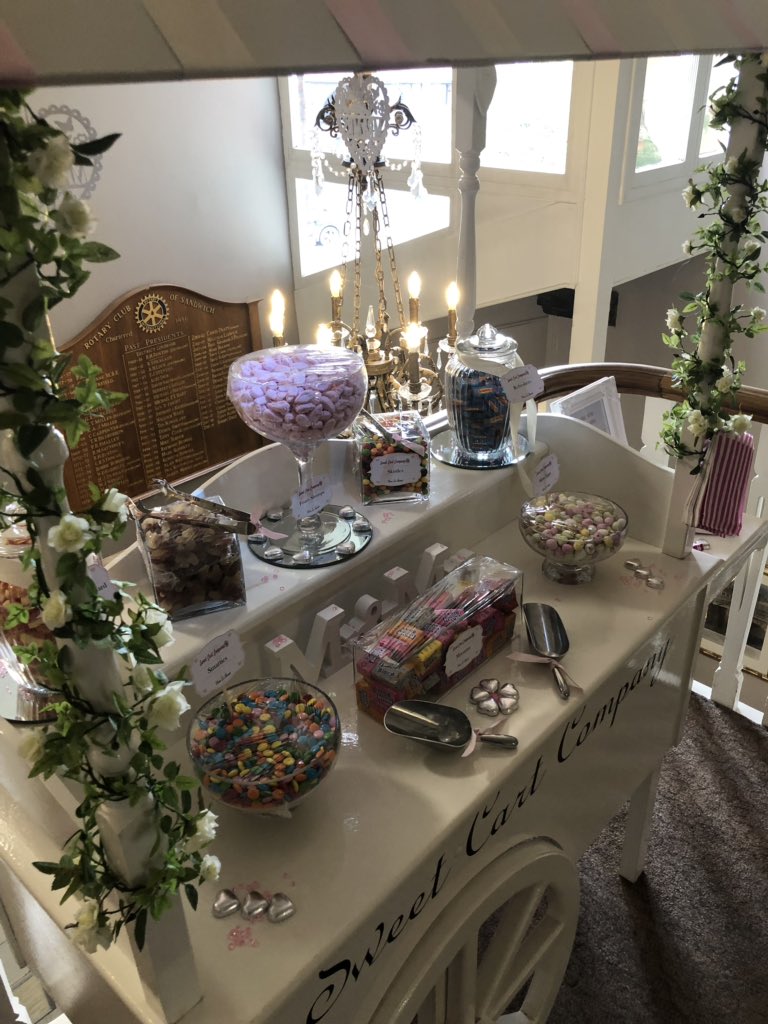 #Sweetcart #weddingpostbox #chaircoversandsashes are what we do for all events ! All set up today at the Bell Hotel Sandwich for a dusky pink and cream themed #wedding #congratulations #sweets #sweetcarthire