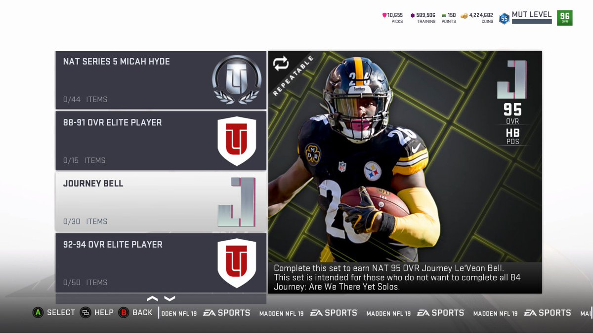 FYI: If you do not want to complete the Journey solos to earn Journey Masters Le’Veon Bell and Gerald McCoy, you can now get them them Series Trophies (I.e. Series 5 & 6). This is live in game now!
Thanks for your feedback and patience in getting this in game.
.