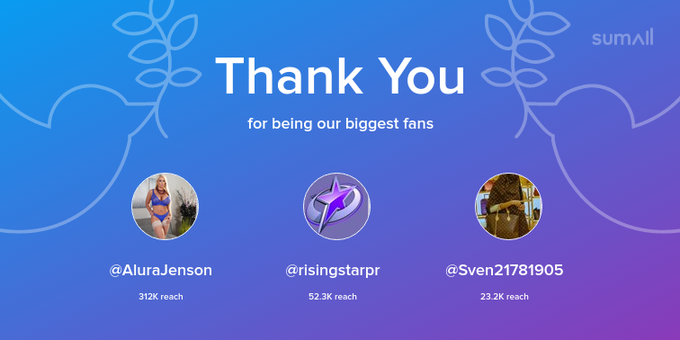 Our biggest fans this week: @AluraJenson, @risingstarpr, @Sven21781905. Thank you! via https://t.co/Ic1sEYJmO8<a class="tags" href="/tag/alurajenson">@alurajenson</a><a class="tags" target="_blank" title="On Twitter" href="/?out=eyJ0eXAiOiJKV1QiLCJhbGciOiJIUzUxMiJ9.eyJpYXQiOjE3MjA4NzY3MjcsImlzcyI6InR3cG9ybnN0YXJzLmNvbSIsIm5iZiI6MTcyMDg3NjcyNywiZXhwIjoxNzUyNDEyNzI3LCJyZWRpcmVjdF91cmwiOiJodHRwczovL3R3aXR0ZXIuY29tL3Jpc2luZ3N0YXJwciJ9.2lw-6nY5V9yOy98bbaheAwhg-qLrOOxYojjDgxVNzRS-tHaymtjigycGhVxxEwculTw3d5sTZXI2fFlh_7g_WQ">@risingstarpr</a>